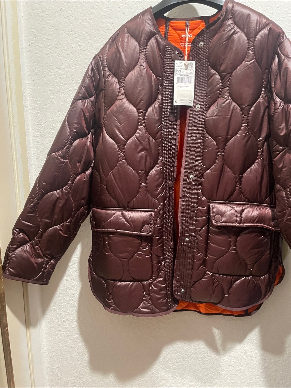 Mango Quilted Puffer Jacket in Plum